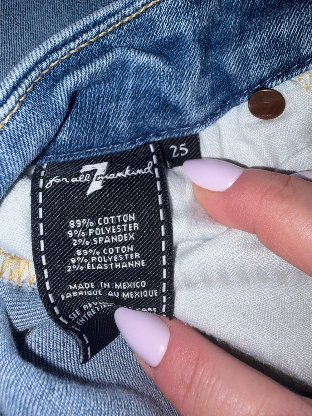 7 For All Mankind Skinny Jeans Womens 25 Medium Wash Stretch Denim Mid Rise - Picture 6 of 8
